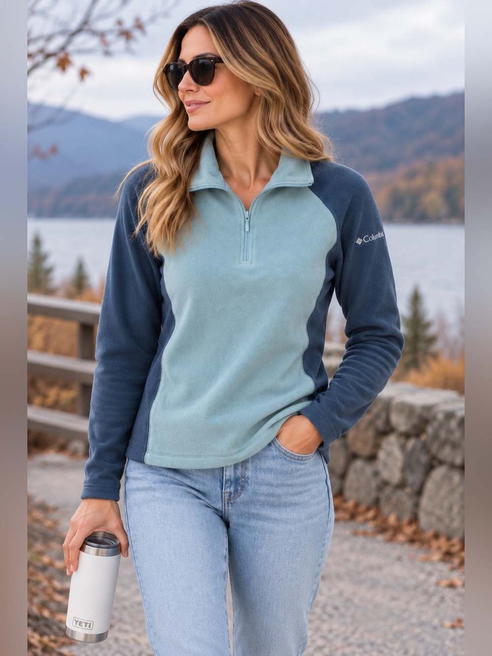 Columbia Women’s Two-Tone Fleece Quarter-Zip Pullover – Medium